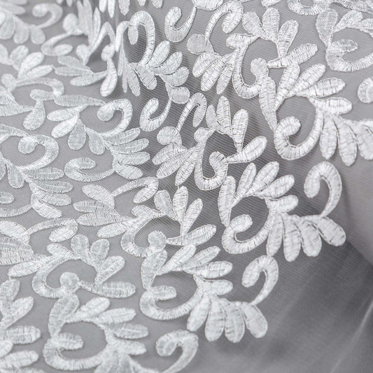 Brudspetstyg - Brud Bröllop Tyg  Spets Tyll Marion Bladslingor Vit 20