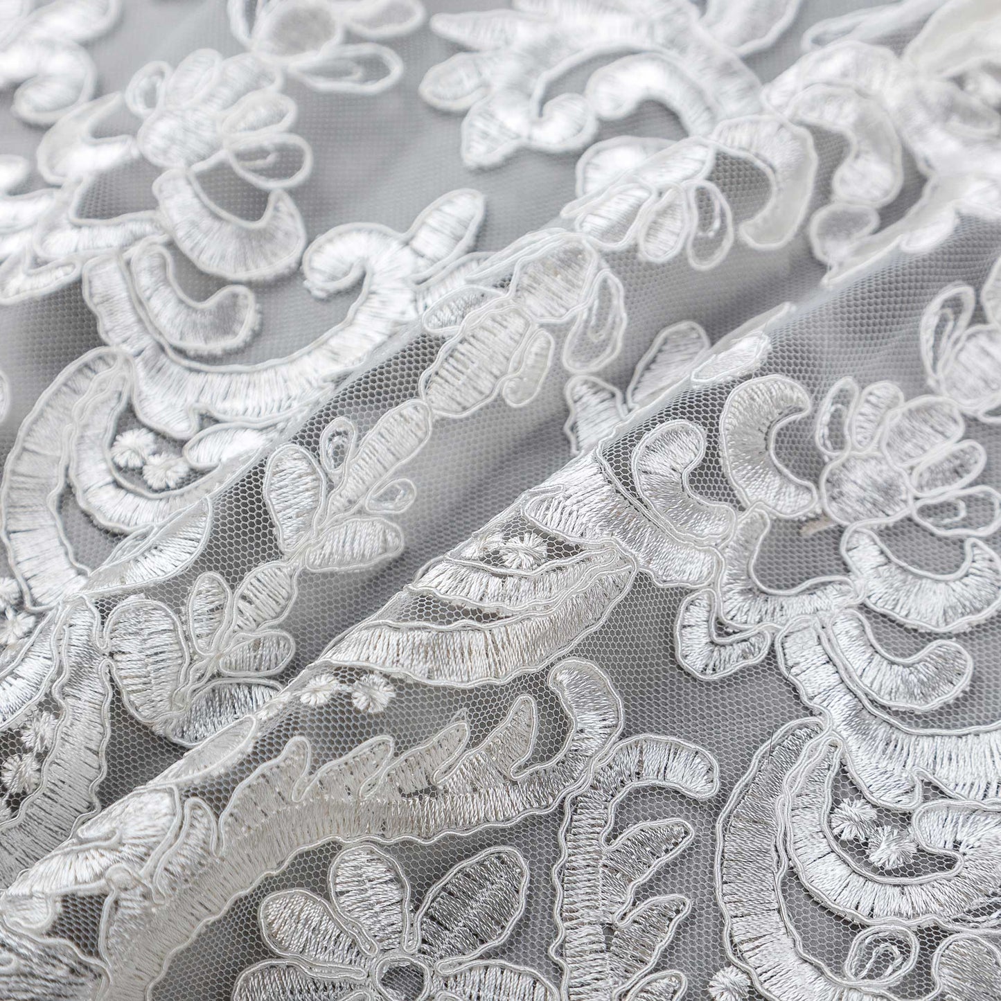 Brudspetstyg - Brud Bröllop Tyg Spets Tyll Iris Eleganta Mönster i Barockstil Damask Vit 22