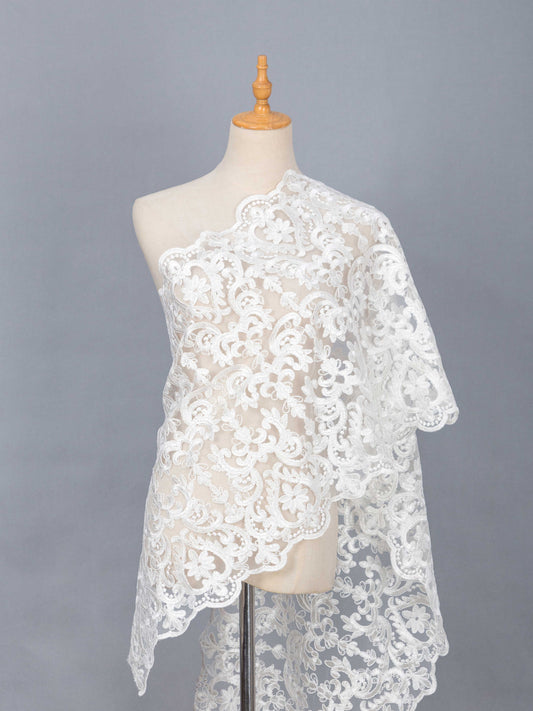 Brudspetstyg - Brud Bröllop Tyg Spets Tyll Iris Eleganta Mönster i Barockstil Damask Vit 22