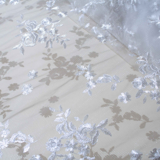 Brudspetstyg - Brud Bröllop Tyg Spets Tyll Sommar Blommor Vit 12