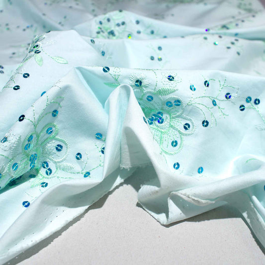 Paljettyg - Bomull Blå Blommigt 33