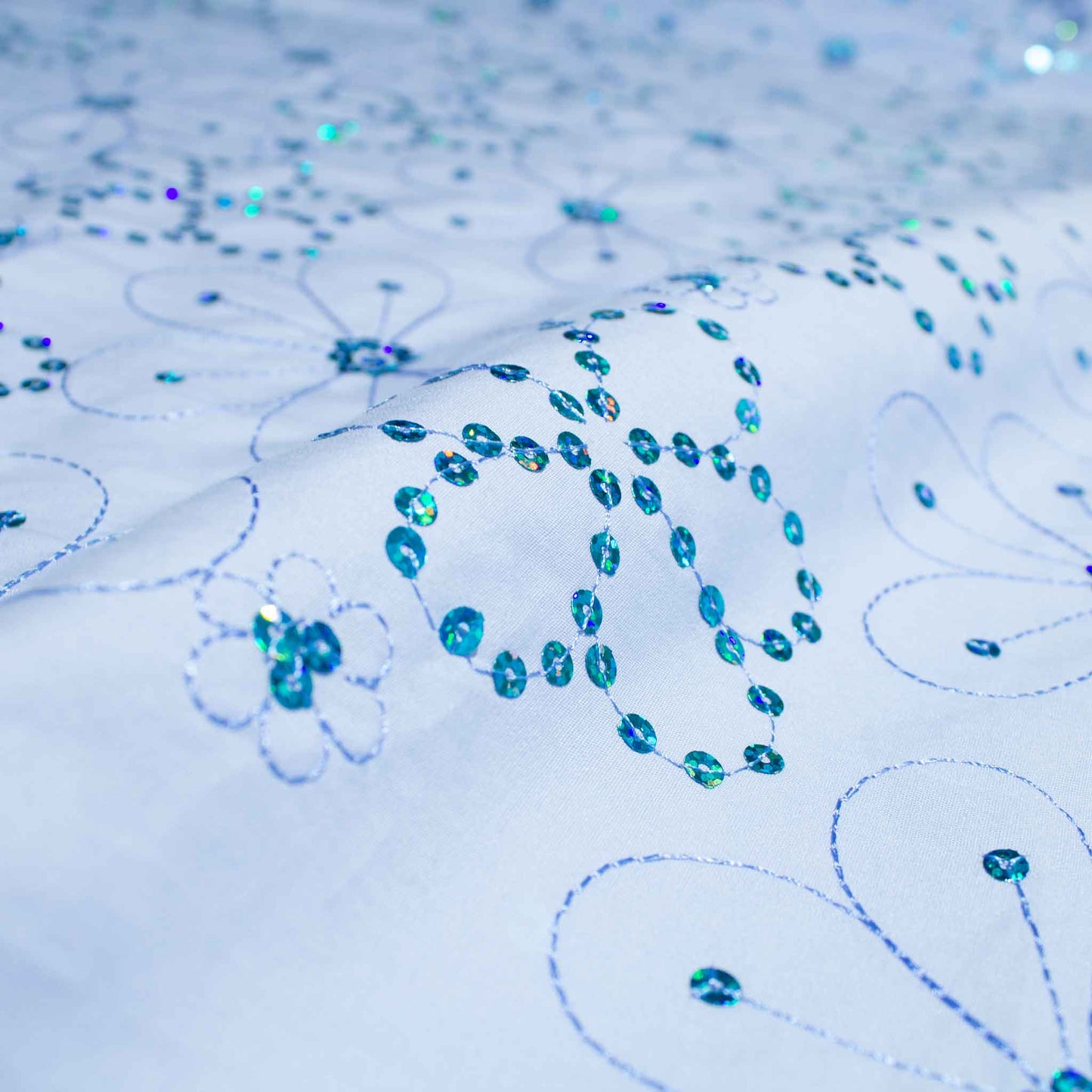 Paljettyg - Bomull Blå Blommigt 34