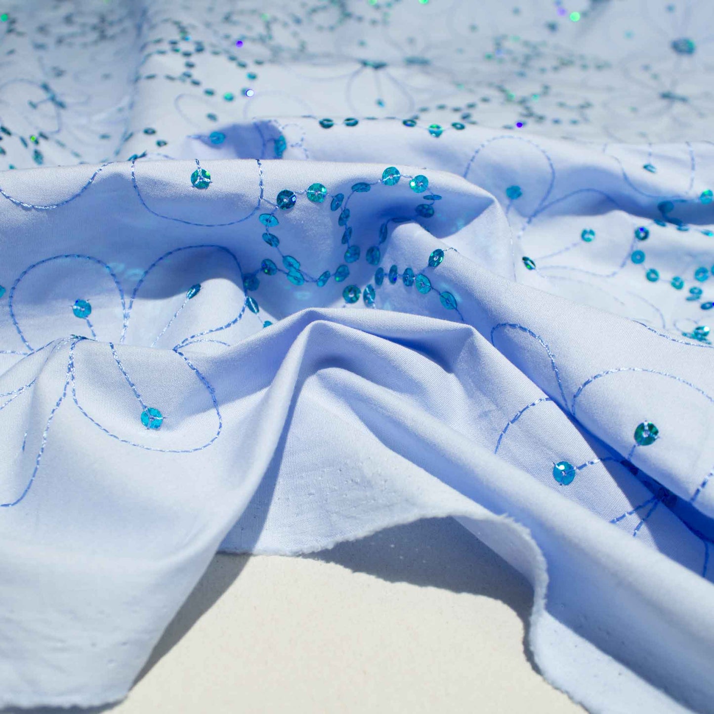 Paljettyg - Bomull Blå Blommigt 34