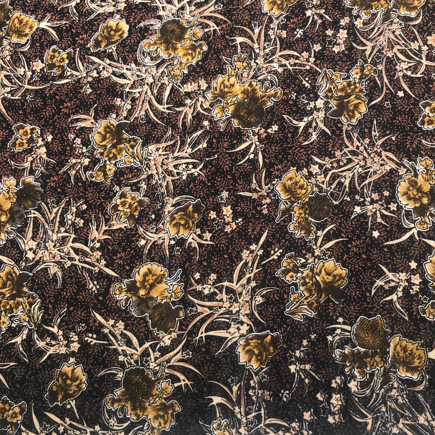 Mönstrade Modetyger - Crepe Mode Tyg Väldigt Mjuk Brun Beige Blad 9