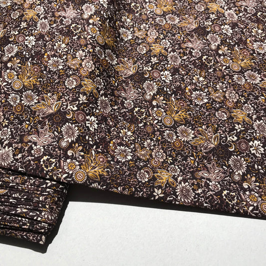 Mönstrade Modetyger - Crepe Mode Tyg Väldigt Mjuk Brun Blad 15