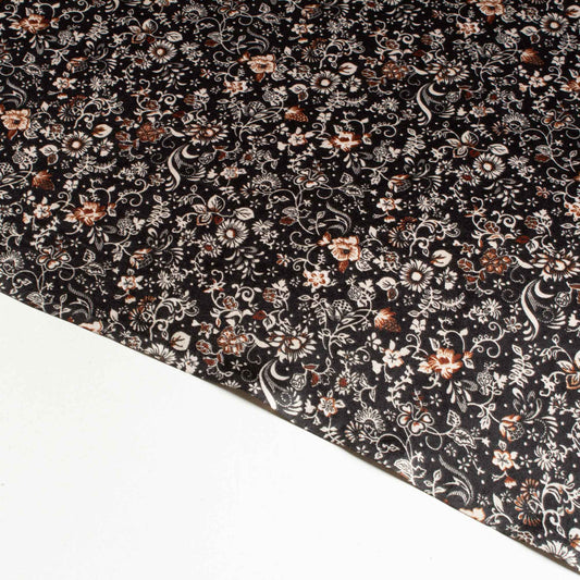 Mönstrade Modetyger - Väldigt Mjuk Svart Brun Blommigt 31