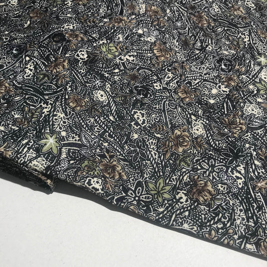 Mönstrade Modetyger - Crepe Tyg Väldigt Mjuk Grön Brun Svart Blad 45