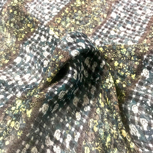 Mönstrat Chiffongtyg - Chiffong Tyg Blommigt Rutigt Mörkgrön Grön Ljusgrön Blå 37