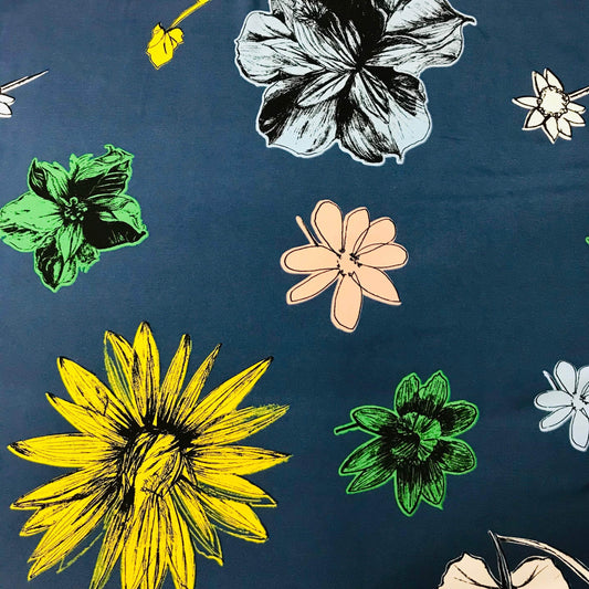 Mönstrade Modetyger - Crepe Blommigt Blå Gul Grön Ljusrosa Ljusblå Vit 20