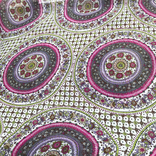 Mönstrade Modetyger - Chiffong Mandala Cirkel Blommigt Grön Brun Rosa Lila Vit 23