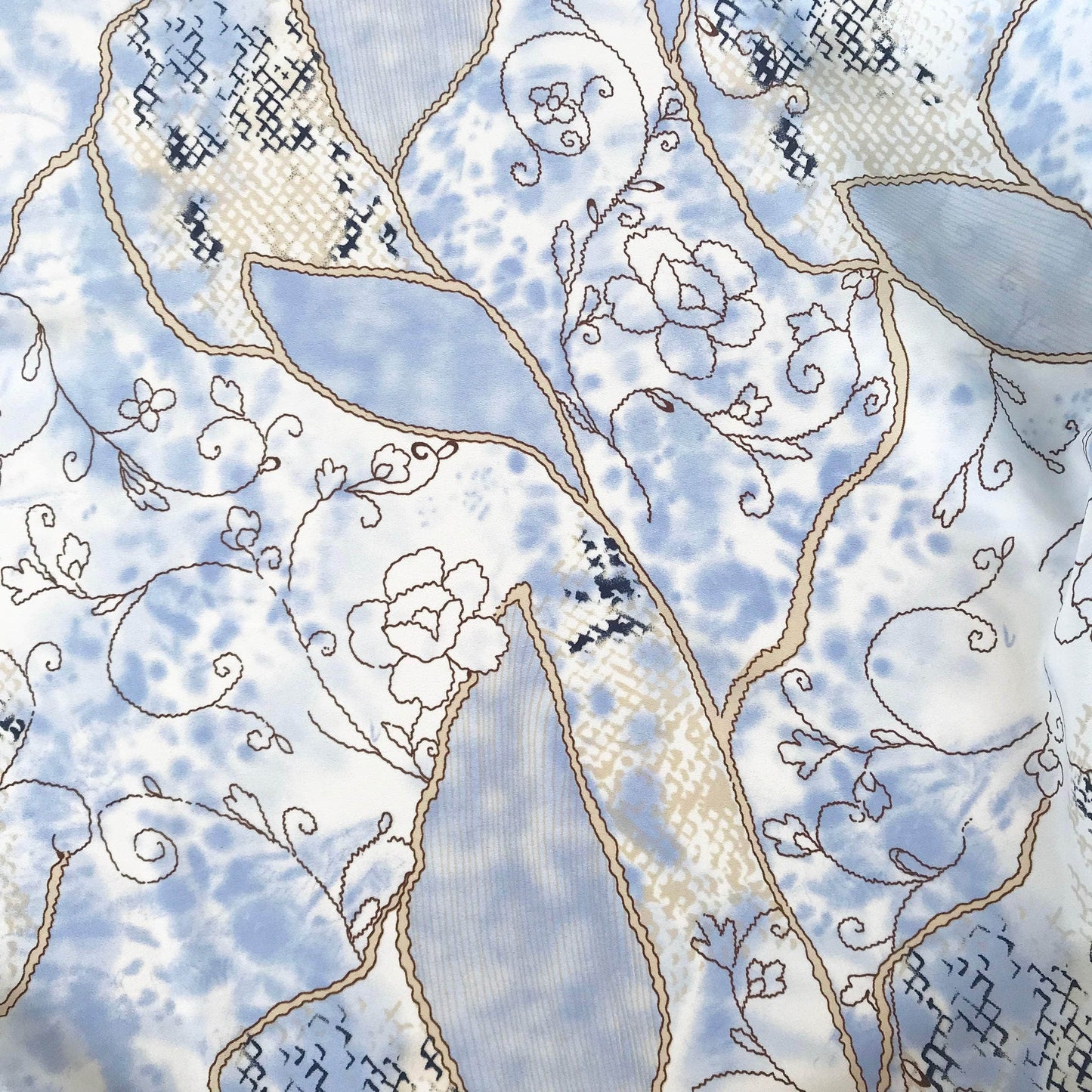 Mönstrade Modetyger - Tyg Mode Crepe Blommigt Ljusblå Beige Vit 27