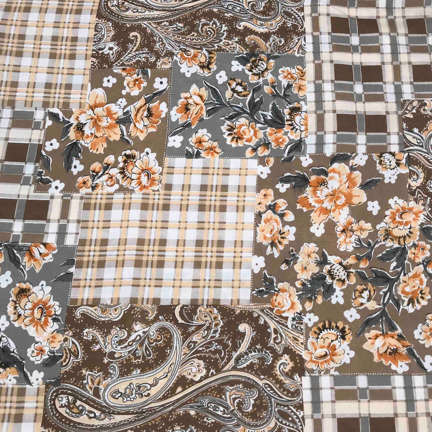 Mönstrat Viskostyg - Mjuk Beige Vit Brun Orange Paisley Blommigt 88