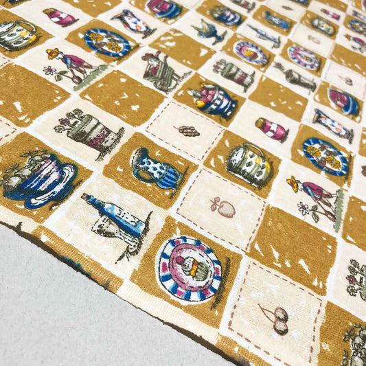 Mönstrat Bomullstyg - Bomull Tyg Styv Rutigt Gul Beige 136