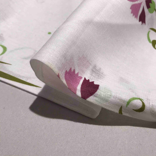 Mönstrat Bomullstyg - Vit Rosa Lila Grön Blommigt 7