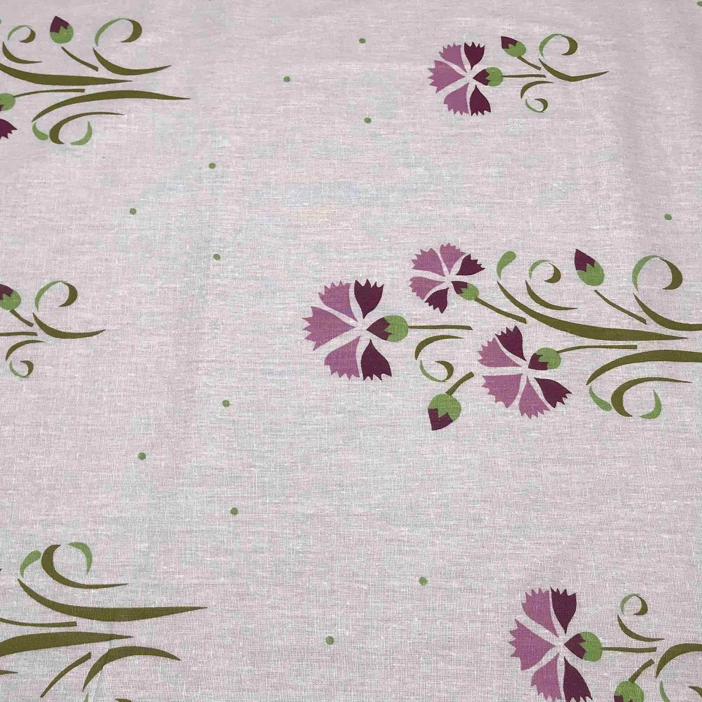 Mönstrat Bomullstyg - Vit Rosa Lila Grön Blommigt 7