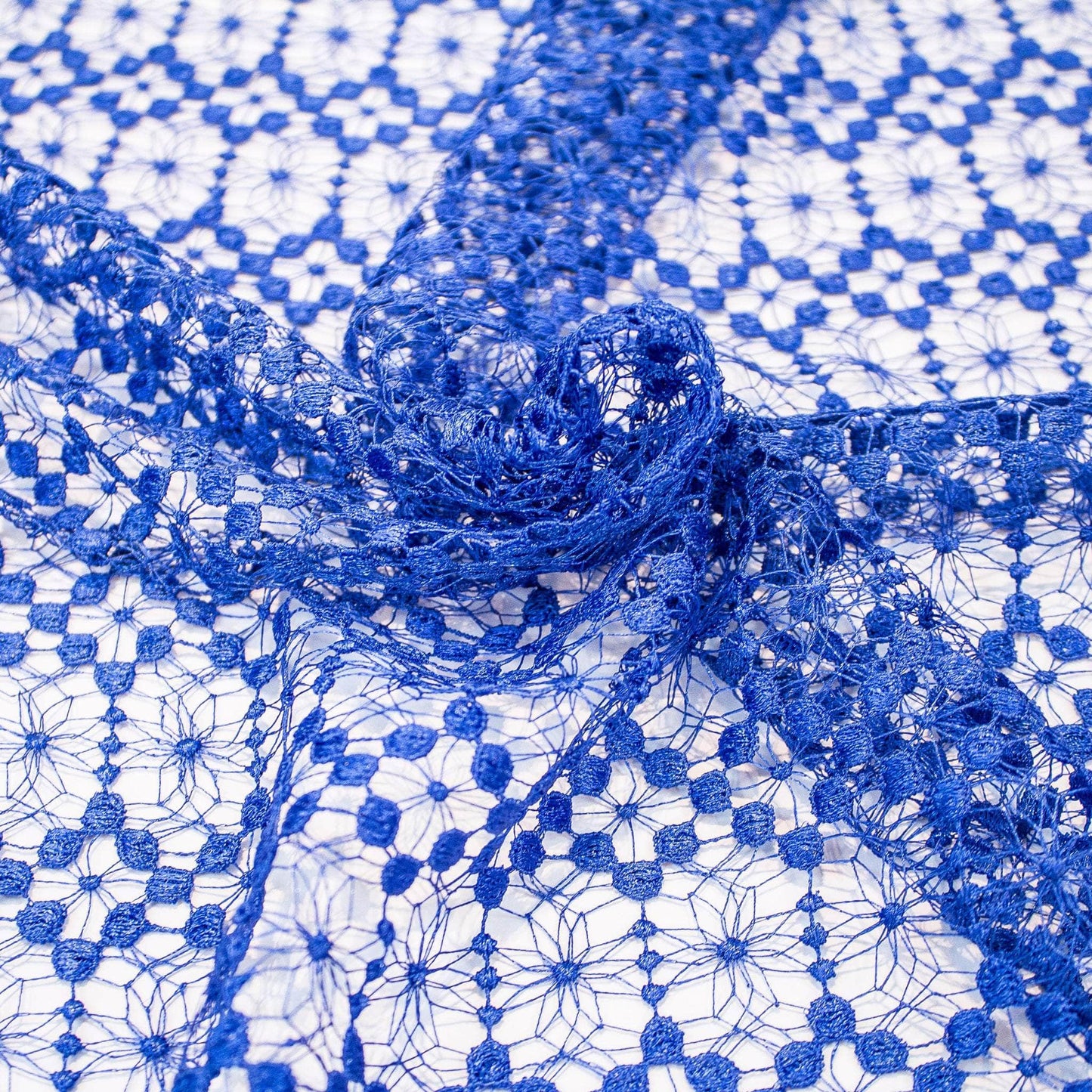 Spetstyg - Spets Kungsblå Royal Blue Blå Spets Rutigt 4