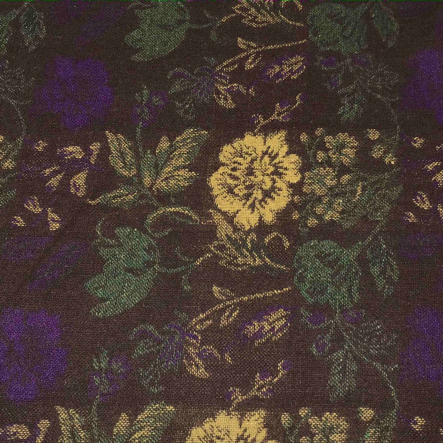 Grovt Ulltyg - Retro Brun Lila Gul Grön Blommor 1