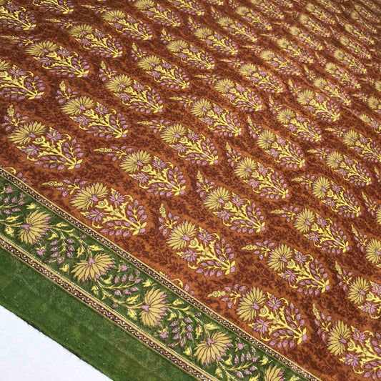 Mönstrade Modetyger - Brun Mörkbrun Grön Lila Blommigt Grön Border 25