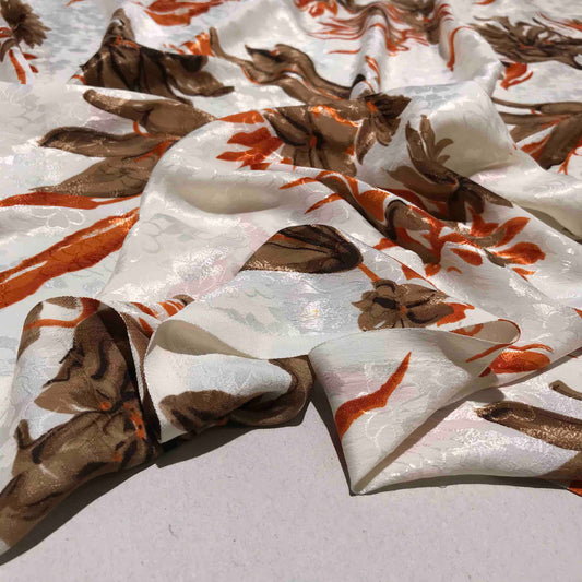 Mönstrade Modetyger - Mode Tyg Crepe Skimmer Benvit Orange Brun Blommigt 32