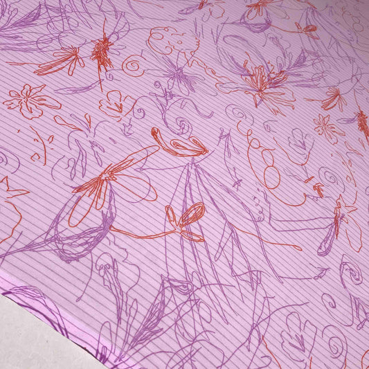 Mönstrade Chiffongtyger - Chiffong Crepe Lila Orange Blommigt 50