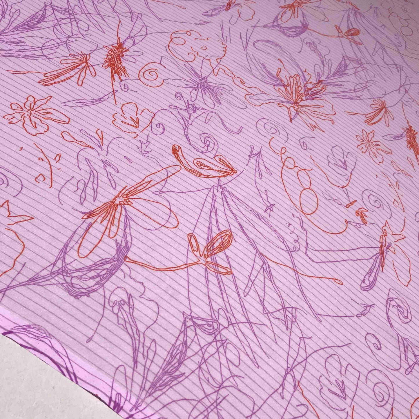 Mönstrade Chiffongtyger - Chiffong Tyg Crepe Lila Orange Blommigt 50