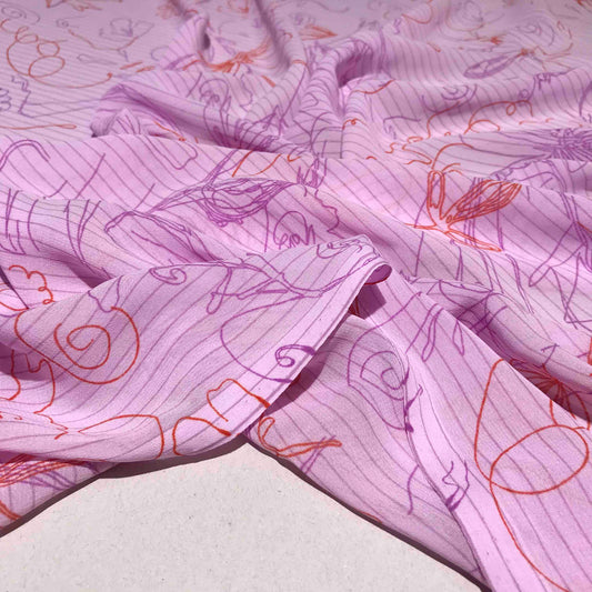 Mönstrade Chiffongtyger - Chiffong Tyg Crepe Lila Orange Blommigt 50