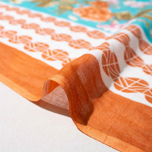 Mönstrade Bomullstyger - Bomull Brun Turkos Vit Blommigt 67