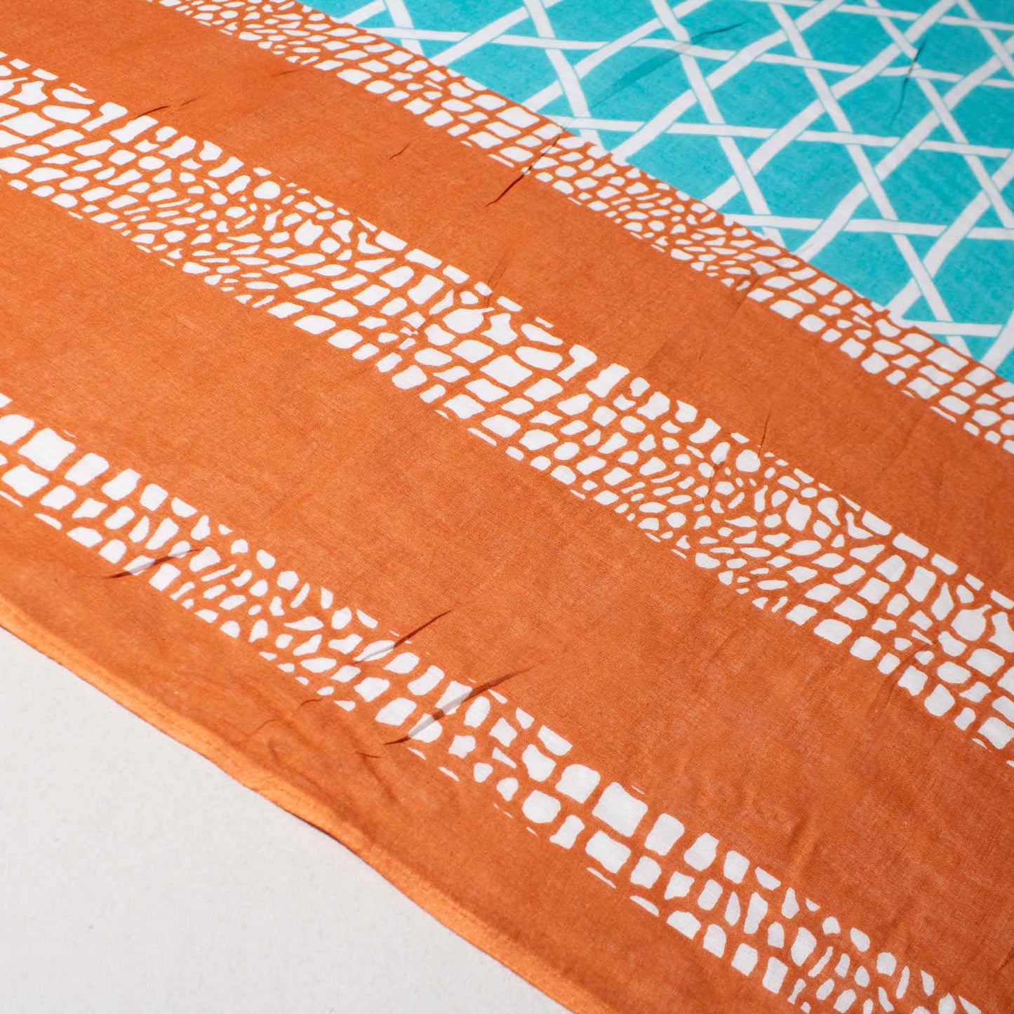 Mönstrade Bomullstyger - Bomull Brun Turkos Vit Blommigt 67