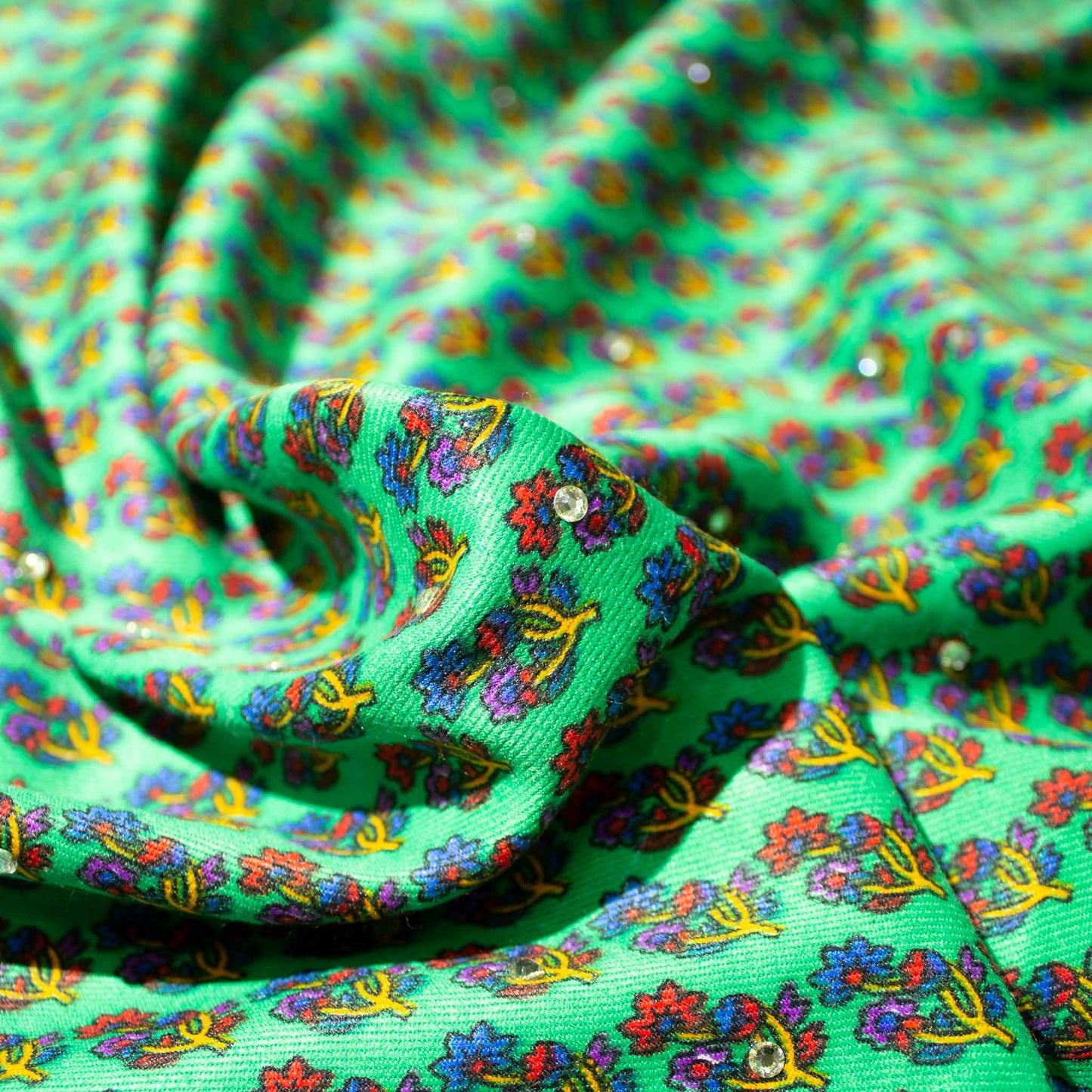 Mönstrade Modetyger - Grön röd Blå Paljett Blommigt Rapport 68