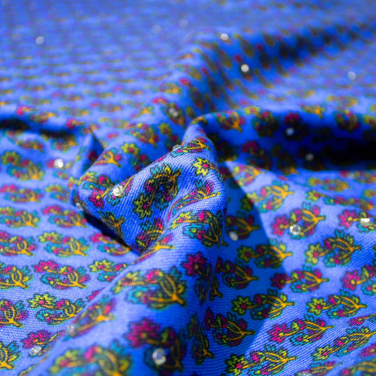 Mönstrade Modetyger - Blå Rosa Paljett Blommigt Rapport 69