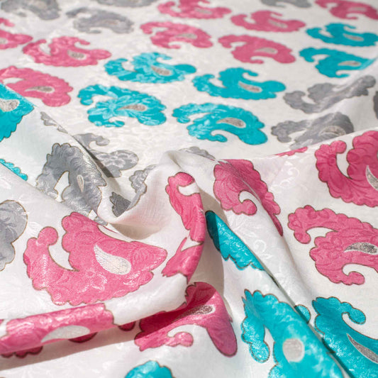 Mönstrade Modetyger - Tyg Mode Crepe Silver Skimmer Lila Vit Grå Turkos Paisley 75
