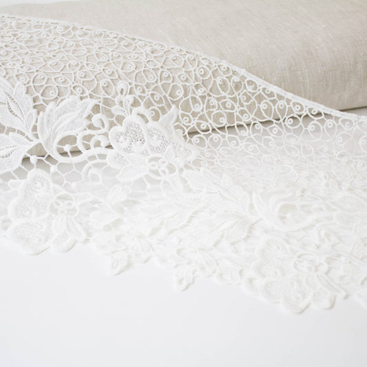 Broderade Spetsband - Brud Bröllop Knypplad Spets Vit Ultrabred Blommor & Bladslingor 6