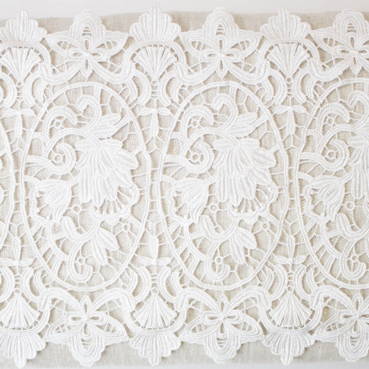 Broderade Spetsband - Band Brud Bröllop Knypplad Spets Vit Ultrabred Ovaler Med Blommor 15