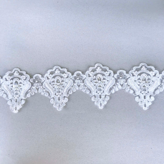Brudspets band - Brud Bröllop Spets Vit Blad Med Pärlor 38