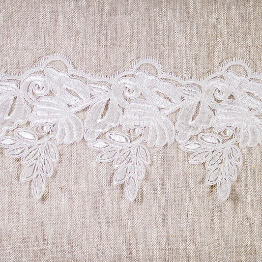 Broderade Spetsband - Band Brud Bröllop Spets Benvit Bladslingor 164
