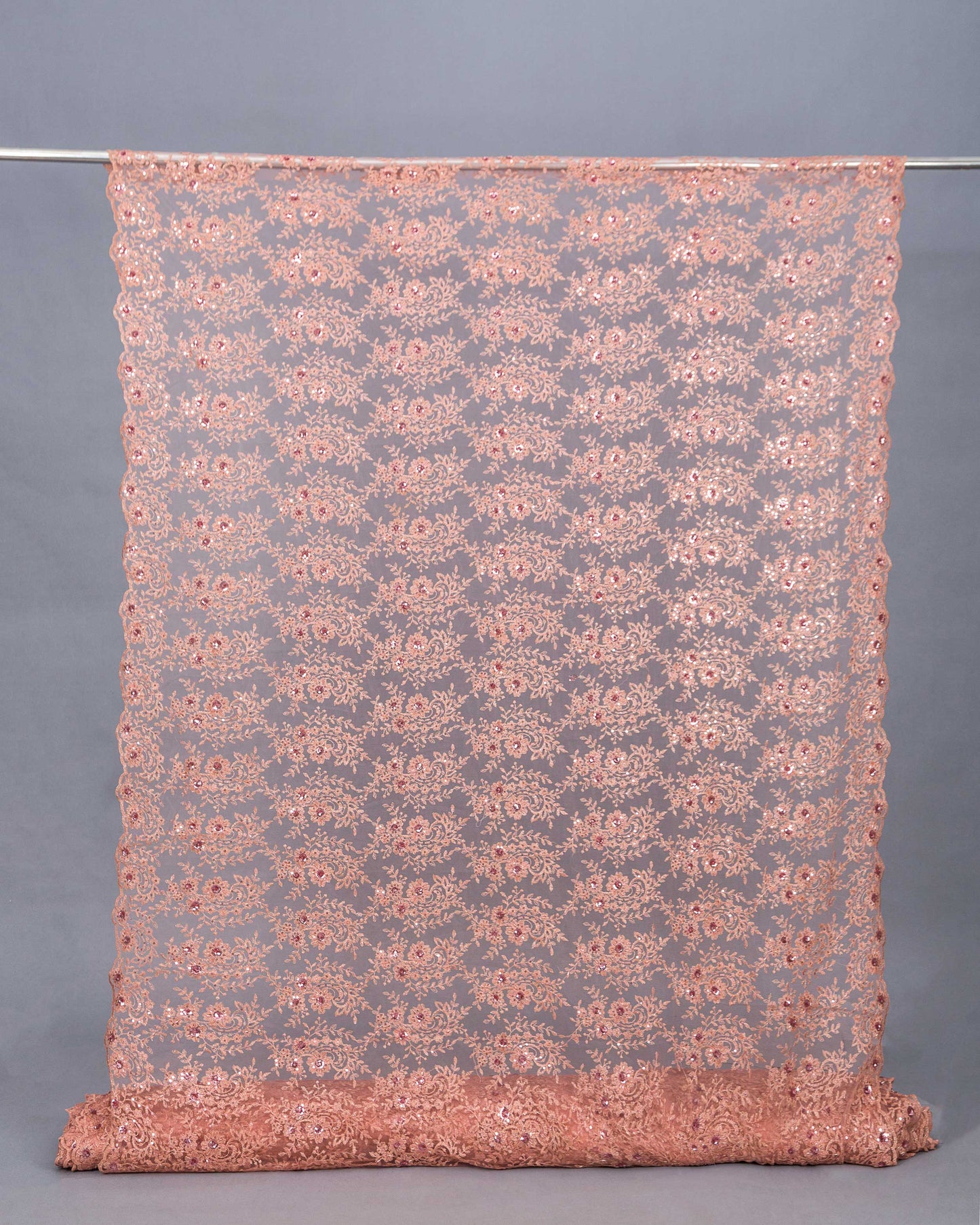 Broderat Tylltyg - Spets Alba Strass Paljetter Blommigt Rosa 17