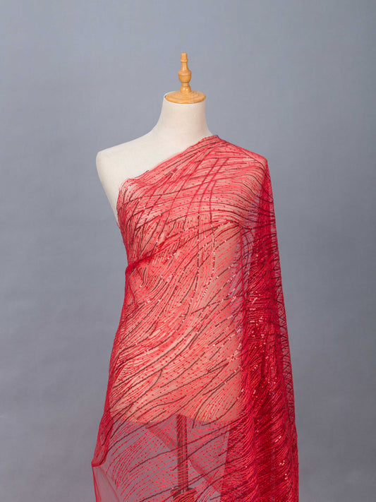 Broderat Tylltyg - Tyg Tyll Festtyg Spets Lori Paljetter Röd 20