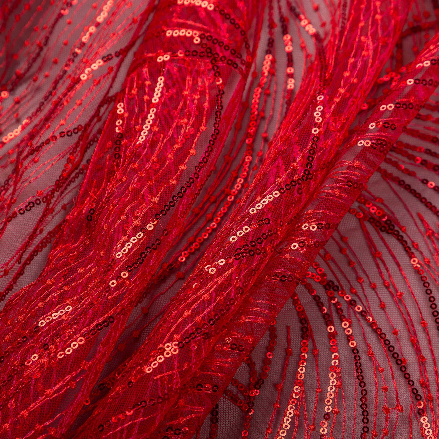 Broderat Tylltyg - Tyg Tyll Festtyg Spets Lori Paljetter Röd 20