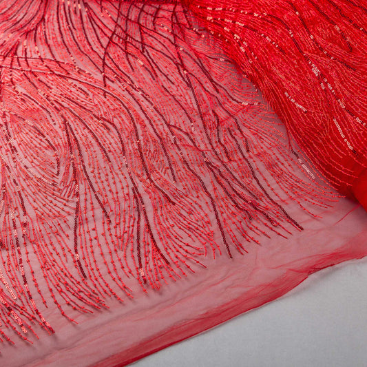 Broderat Tylltyg - Tyg Tyll Festtyg Spets Lori Paljetter Röd 20