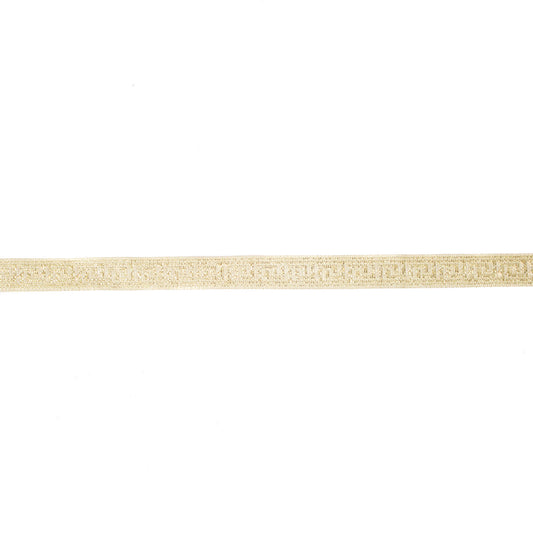 Jacquardband ljusbeige guld med romerskt meandermönster, 1 cm brett