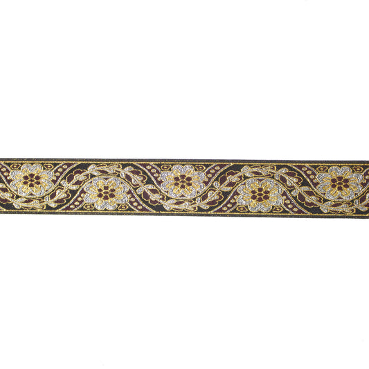 Band - Tygband Skimmer Svart Silver & Guld & Brons Blommigt & Blad 10