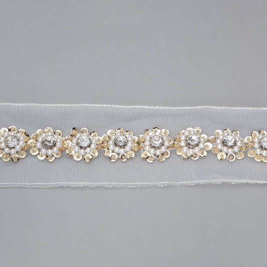 Pärlband - Aurora - Guld Paljetter Kristall Vita Pärlor 40