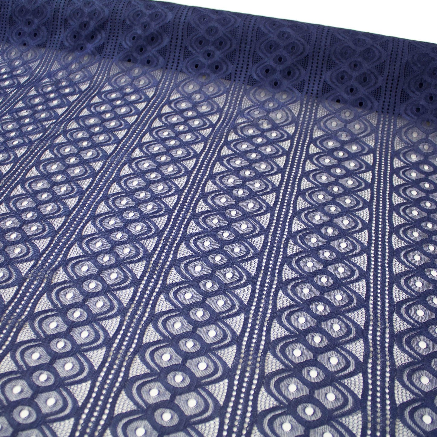 Stretch Spetstyg - Tyg Spets Marinblå Ovala Blad 6