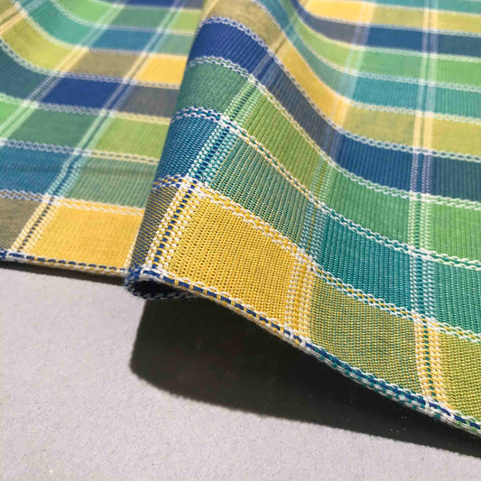 Mönstrat Bomullstyg - Ljusgul Gul Blå Grön Rutigt 5