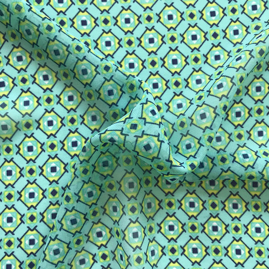 Mönstrat Chiffongtyg - Chiffong Blå Grön 1