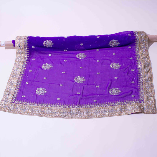 Sari - Lila Chiffong Guld Brodyr Silver Strass 30