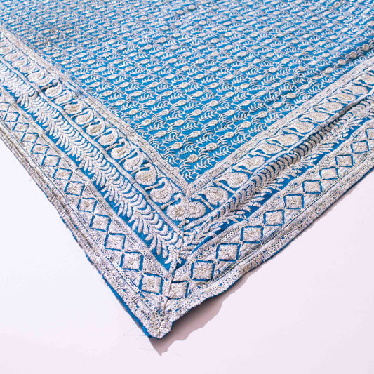 Sari - Blå Chiffong Guld Brodyr Guld Paljetter 27