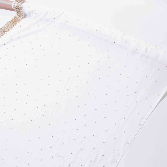 Sari - Vit Chiffong Guld Blad Brodyr Guld Strass 11