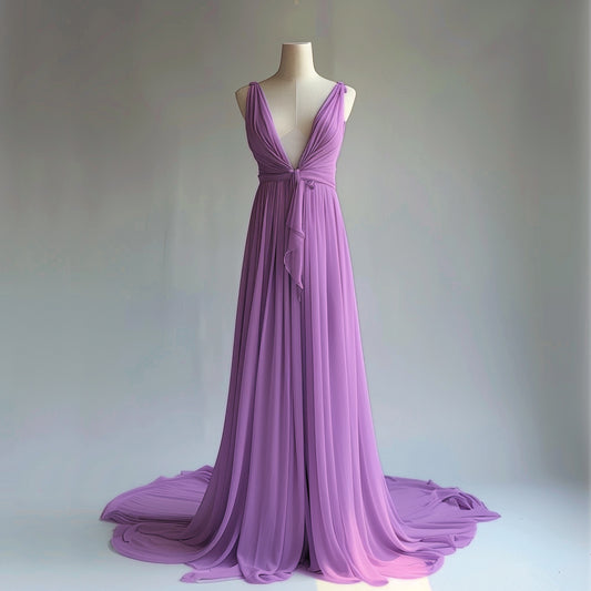 En elegant klänning i lila chiffong.