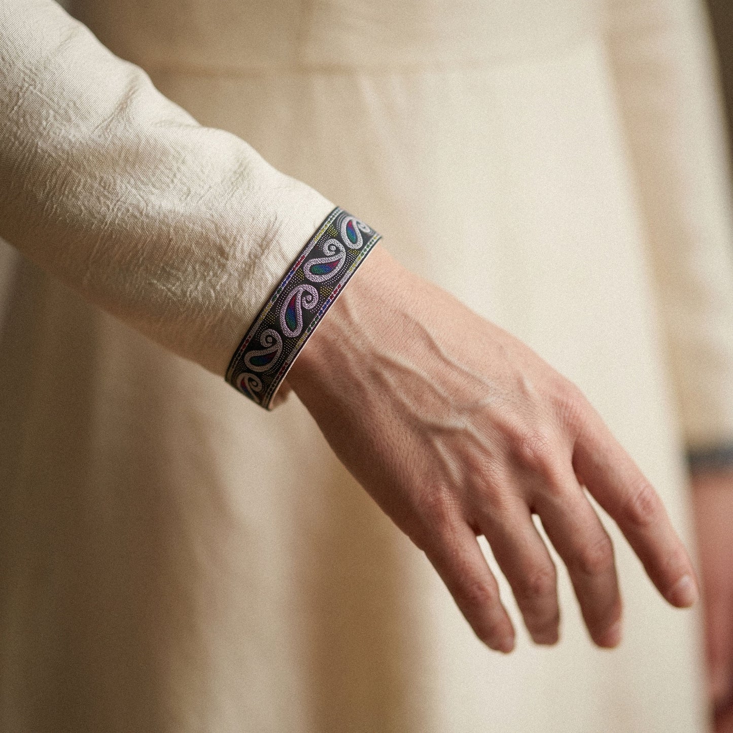 Band - Jacquardband Svart Silver Paisley Flerfärgat 9